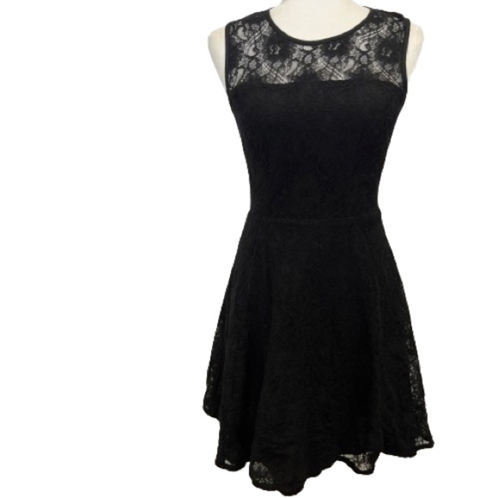 Banana Republic Black Lace Illusion Fit & Flare Dress Sz 2 Cocktail LBD